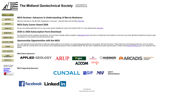Screenshot of the The Midland Geotechnical Society website