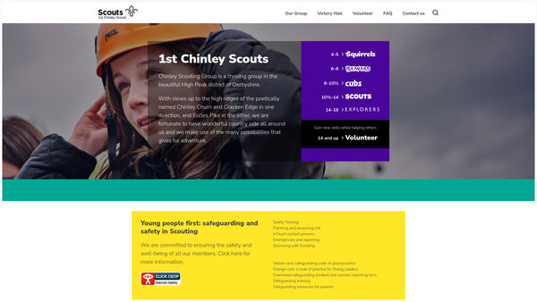 Screenshot of the 1st Chinley Scout Group website