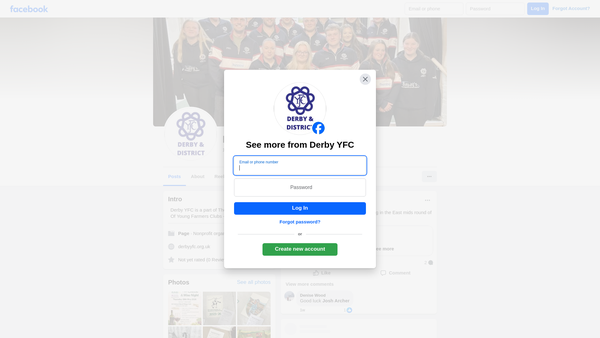 Screenshot of the Derby And District Young Farmers' Club website