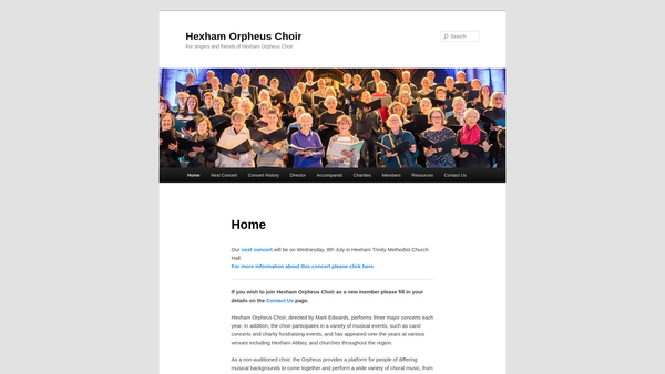 Screenshot of the Hexham Orpheus Choir website