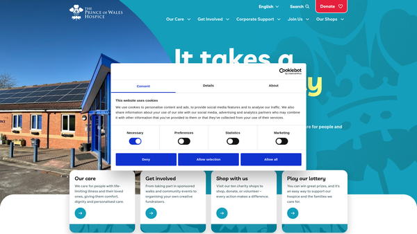Screenshot of the The Five Towns Plus Hospice Fund Limited website