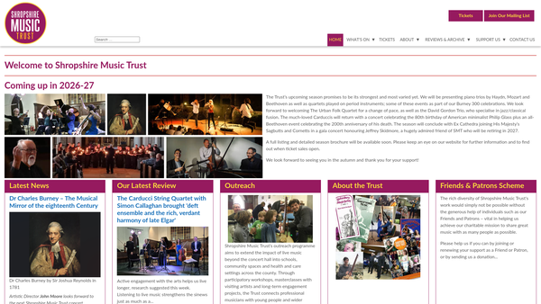 Screenshot of the Shropshire Music Trust website