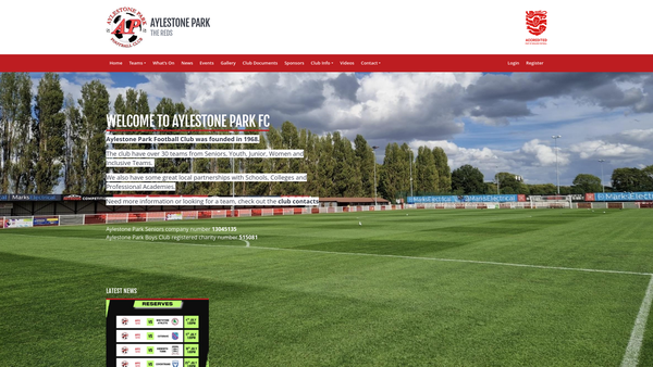 Screenshot of the Aylestone Park Boys Club website