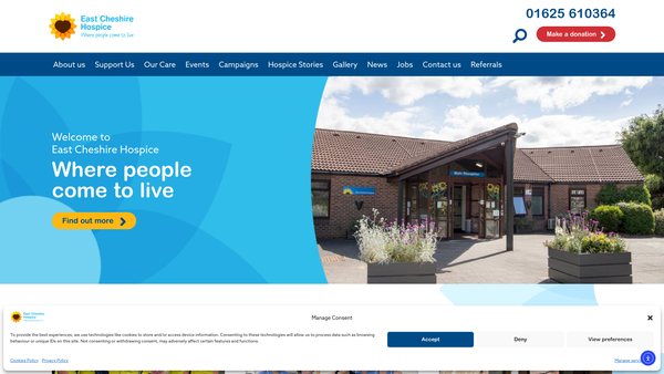 Screenshot of the East Cheshire Hospice website