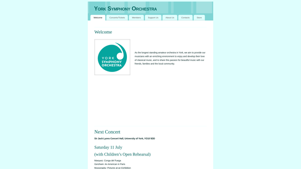 Screenshot of the York Symphony Orchestra website