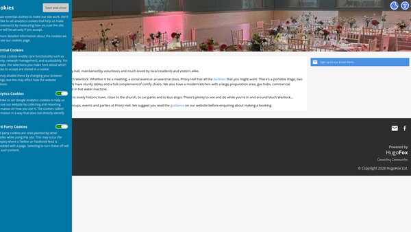 Screenshot of the Priory Hall Much Wenlock website