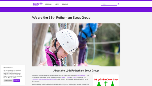 Screenshot of the 11th Rotherham (Wales St Johns) Scout Group website