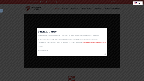 Screenshot of the The Audenshaw High School Trust website