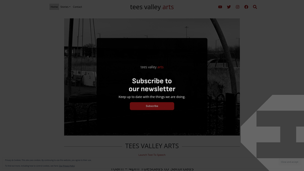 Screenshot of the Tees Valley Arts website