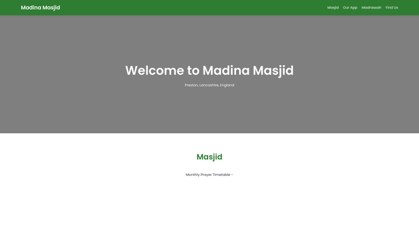 Screenshot of the The Preston Gujrati Muslim Society, Madina Mosque website