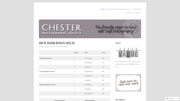Screenshot of the Chester Photographic Society website
