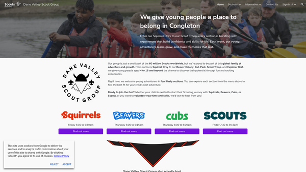 Screenshot of the Dane Valley Scout Group website