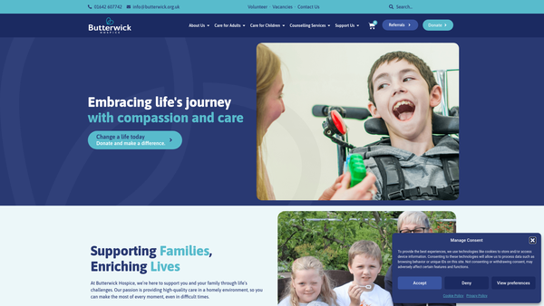 Screenshot of the John Butterwick Trust Day Care Centre And Hospice website
