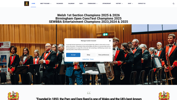 Screenshot of the Parc And Dare Band website