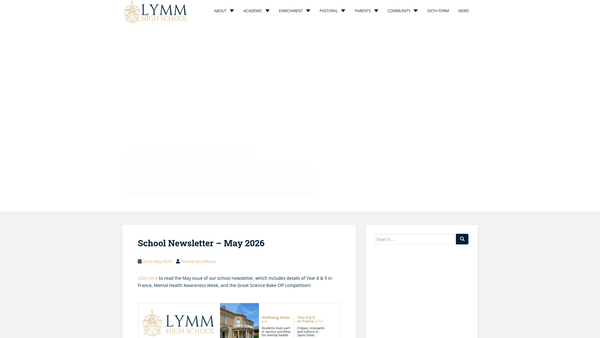 Screenshot of the Lymm High School Parent Teacher Association website