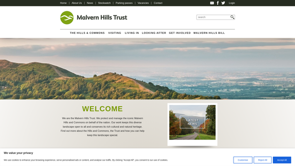 Screenshot of the Malvern Hills Conservators website