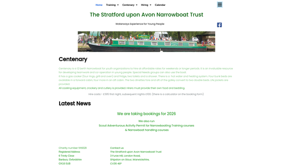 Screenshot of the The Stratford Upon Avon Narrowboat Trust website