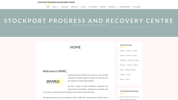 Screenshot of the Stockport Progress And Recovery Centre website