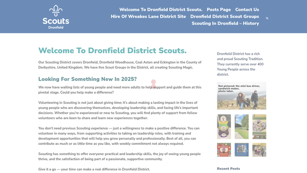 Screenshot of the Dronfield District Scout Council website