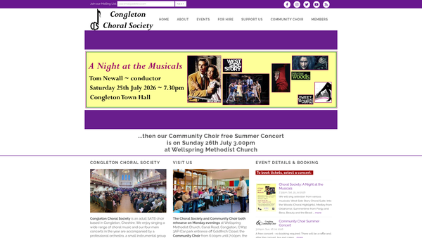 Screenshot of the Congleton Choral Society website