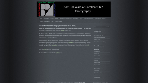Screenshot of the Birkenhead Photographic Association website