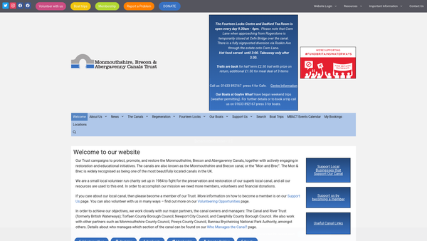 Screenshot of the Monmouthshire, Brecon And Abergavenny Canals Trust Limited website