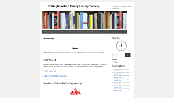 Screenshot of the Nottinghamshire Family History Society website