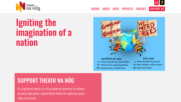 Screenshot of the Theatr Na N'og-Theatre Of Eternal Youth website