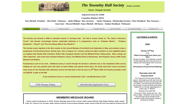 Screenshot of the The Towneley Hall Society website