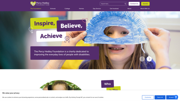 Screenshot of the The Percy Hedley Foundation website