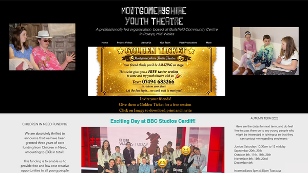 Screenshot of the Montgomeryshire Youth Theatre website