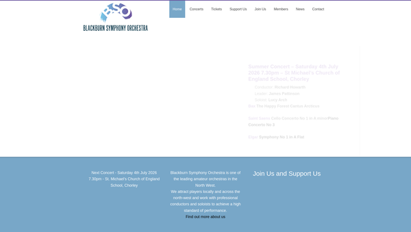 Screenshot of the Blackburn Symphony Orchestra website