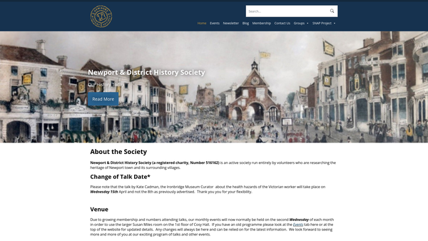 Screenshot of the Newport And District History Society website
