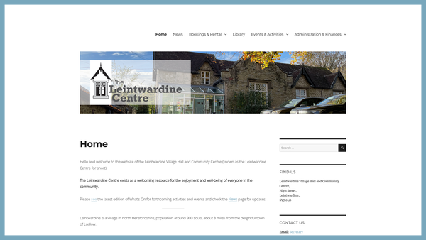 Screenshot of the Leintwardine Village Hall And Community Centre website