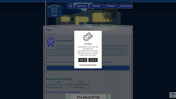 Screenshot of the Greswold Primary School Parent-Teacher Association website
