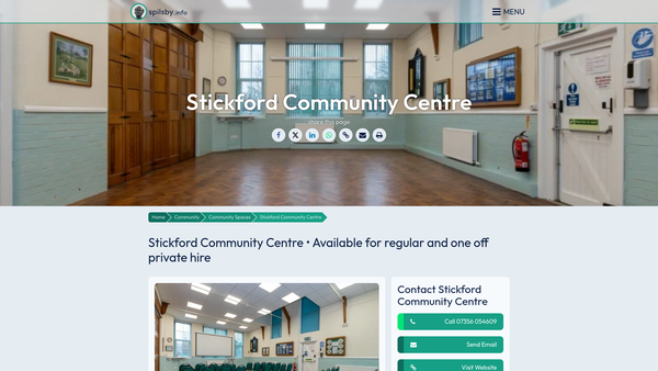 Screenshot of the Stickford Village Hall (Known As Stickford Community Centre) website