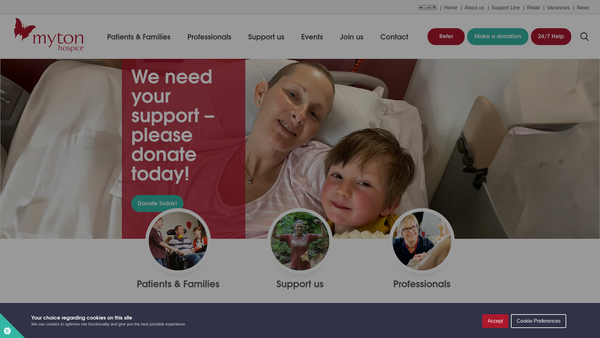 Screenshot of the The Myton Hospices website