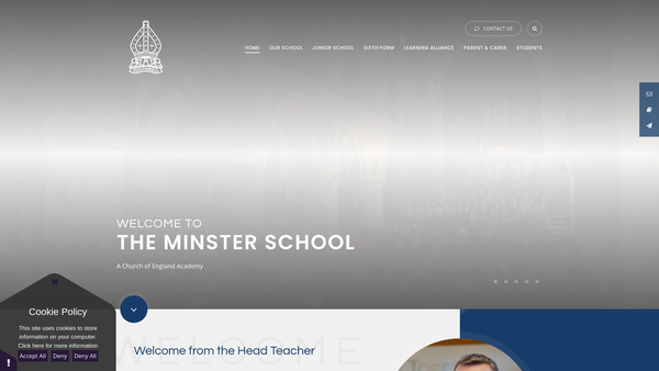 Screenshot of the Southwell Minster School Parent Teacher Association website