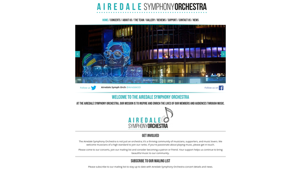 Screenshot of the Airedale Symphony Orchestra website