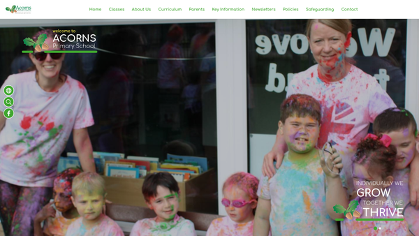 Screenshot of the Acorns Primary School Association website