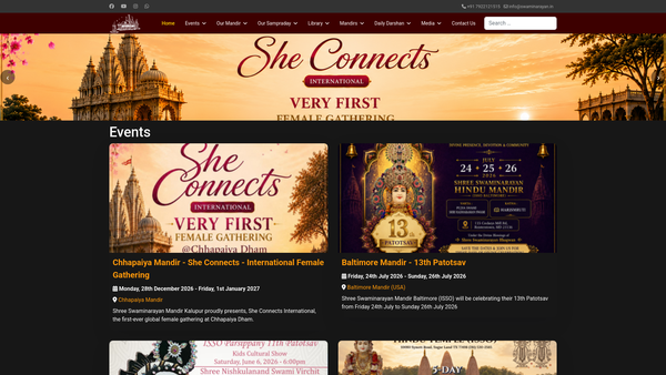 Screenshot of the Shree Swaminarayan Temple website