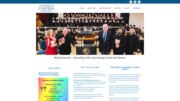 Screenshot of the Nantwich Choral Society website