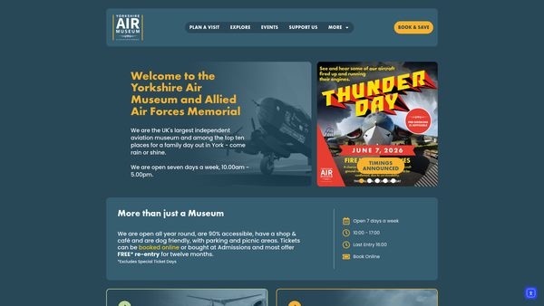 Screenshot of the Yorkshire Air Museum & Allied Air Forces Memorial website