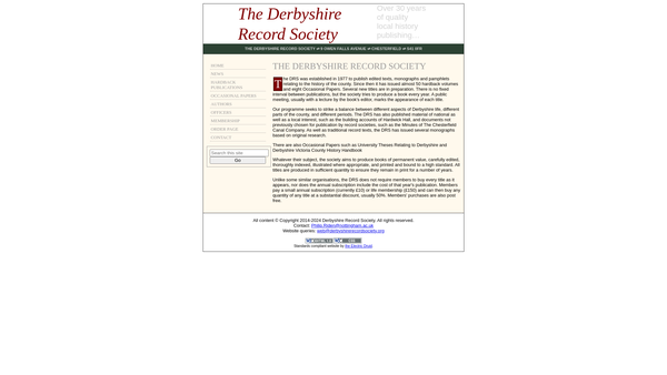 Screenshot of the Derbyshire Record Society website