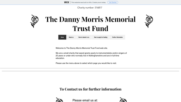 Screenshot of the The Danny Morris Memorial Trust Fund website