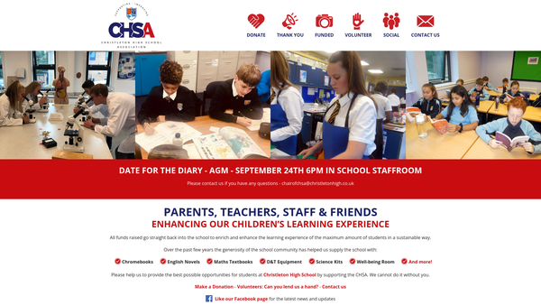 Screenshot of the Christleton High School Association website