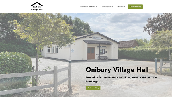 Screenshot of the Onibury Village Hall website