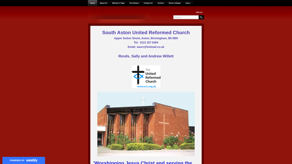 Screenshot of the South Aston United Reformed Church website