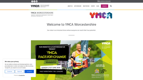 Screenshot of the Worcestershire YMCA Limited website