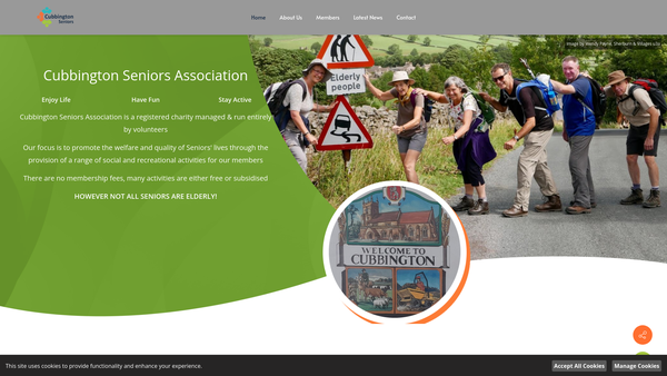 Screenshot of the Cubbington Seniors Association website